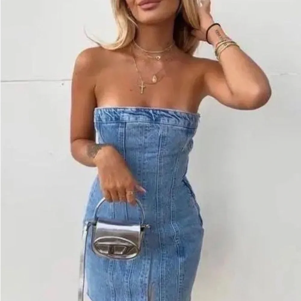 Zara Bandeau Denim Mini Dress - Picture 3 of 5